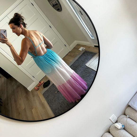 Multi Color Ombre Sleeveless Maternity Dress Pink Blush - Picture 2 of 4